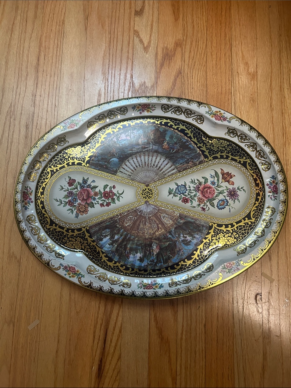 Daher Decorated Ware 1971 Floral Tin Tray Oval 20"x15" Platter Made In England